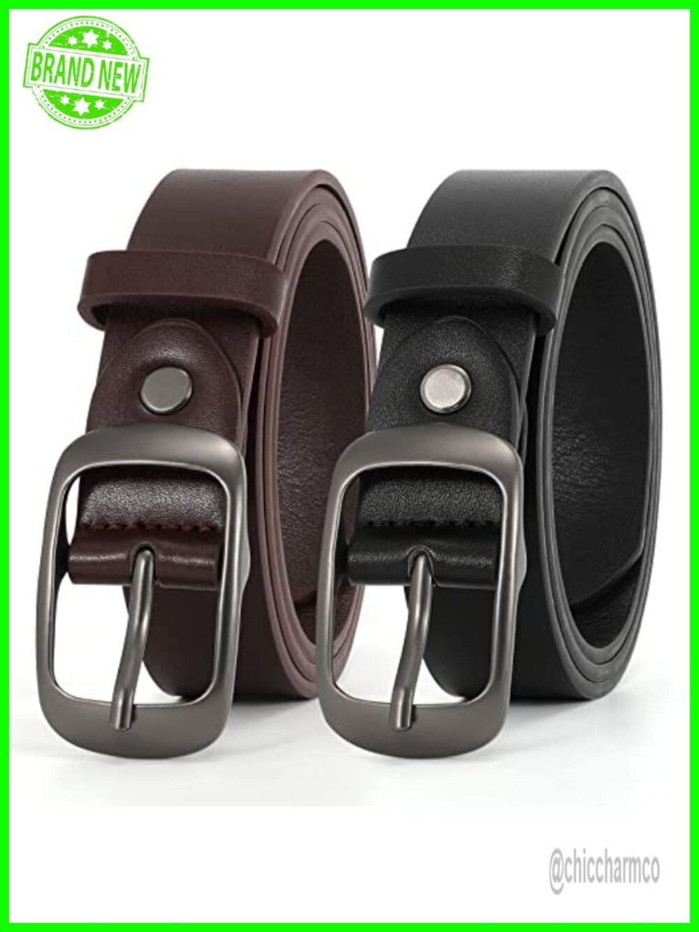 2 Pack Plus Size Leather Belts Cowhide Waist Belt with Solid Pin Buckle